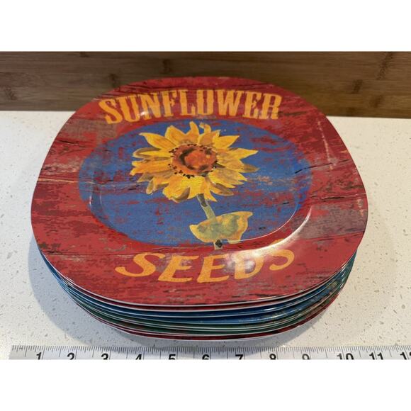 Melamine Square‎ Plates Garden Sunflower Fresh Cream Tomatoes Sweet Corn (10) - Picture 10 of 10